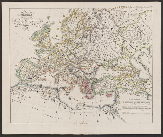 Europa nach Völker und Sprachgraenzen. Ethnographisches Bild des Welttheiles. Spruner. 1846