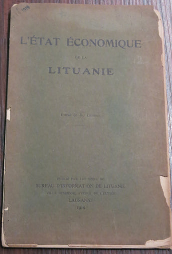 Purickis, J. L'etat economique de la Lituanie. Extrait de Pro Lituania. Bureau d'information de Lituanie. Lausanne. 1919