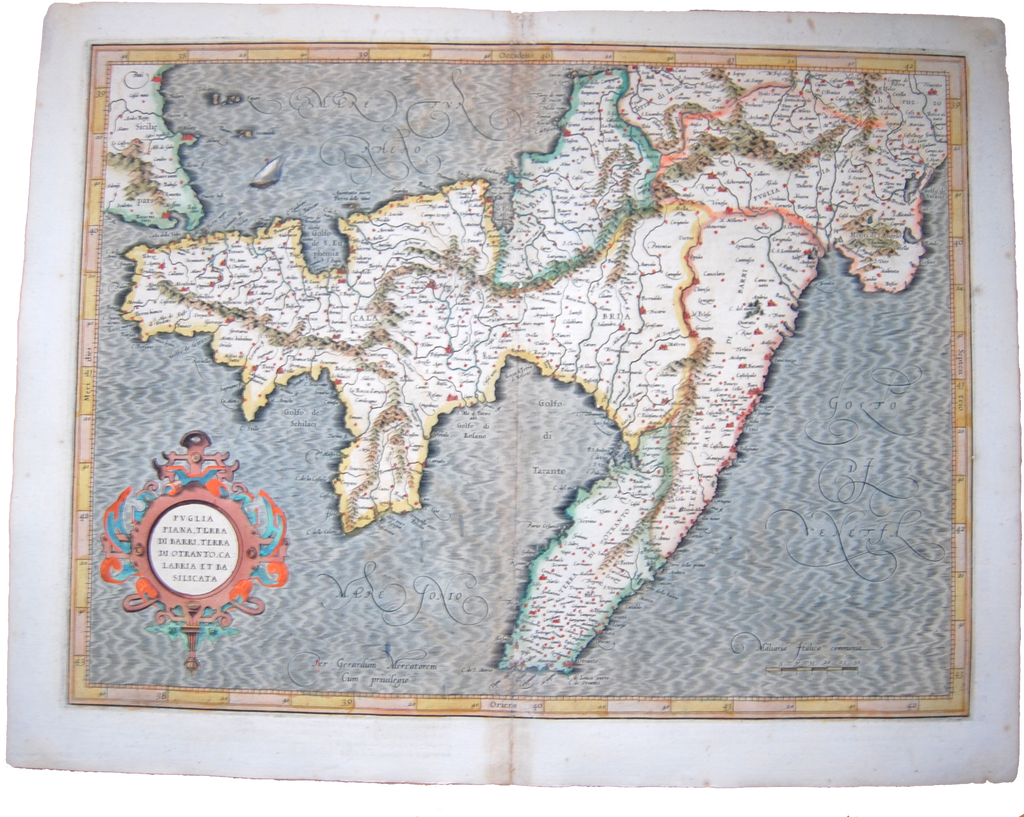 Italy Antique Original Mercator Map Italia Puglia Calabria Bari
