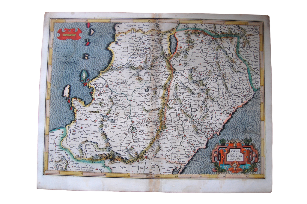 Italy Antique Original Mercator Map Italia Abruzzo Livorno