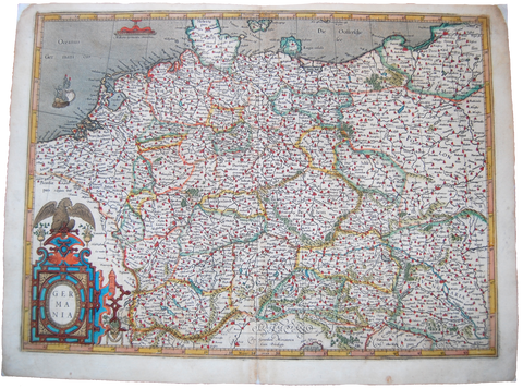 Antique Original Mercator Map Germany Germania Poland Baltic Sea Low Countries