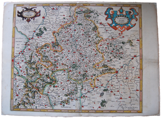 Germany Antique Original Mercator Map Württemberg ducatus Deutschland Landkarte