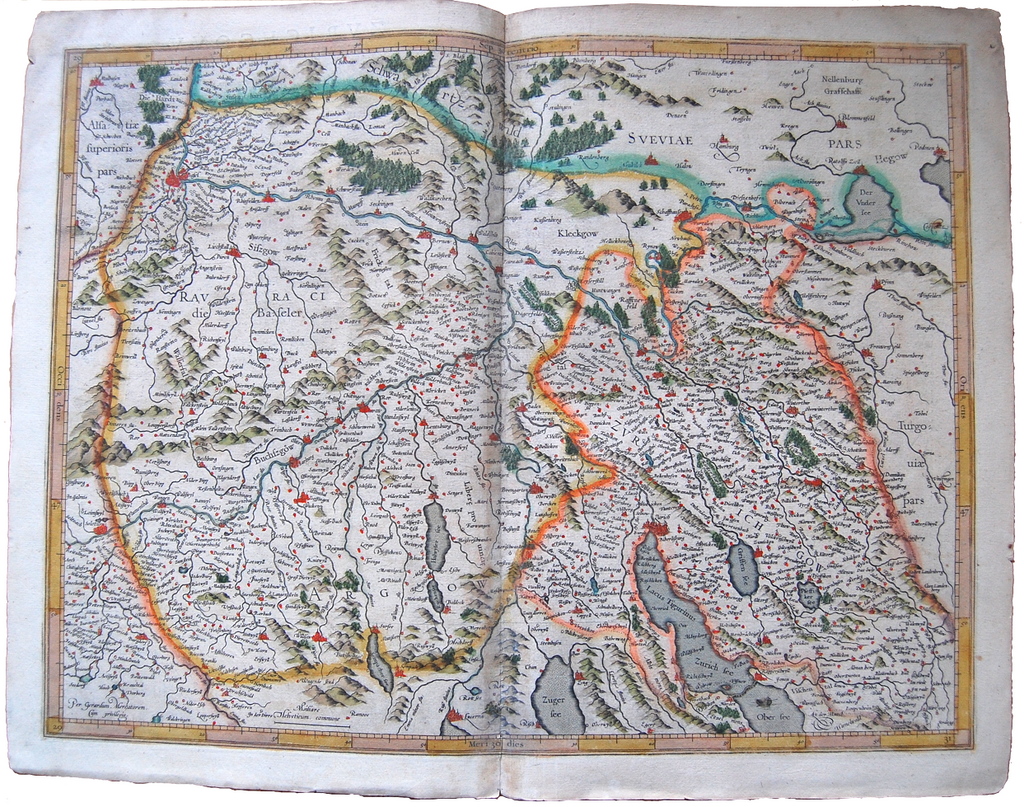 Switzerland Antique Mercator Map Schweiz Suisse Svizzera Landkarte Zurich