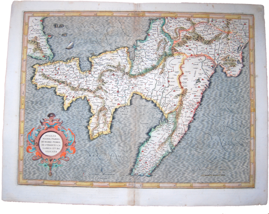 Italy Antique Original Mercator Map Italia Puglia Calabria Bari